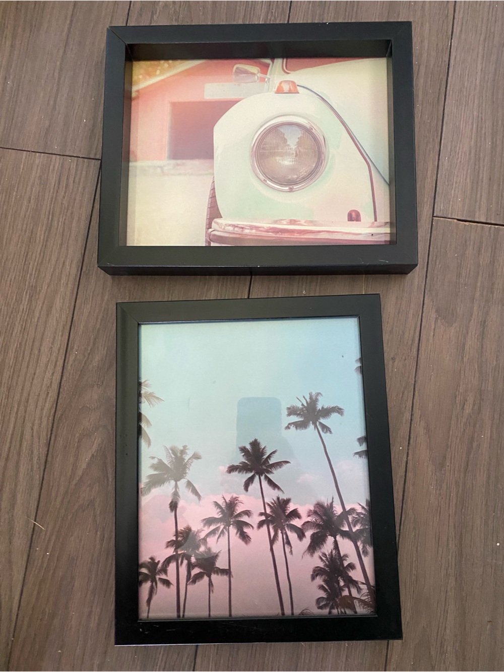 Set of 2 Retro Palm & Car Wall Prints - Black Frames